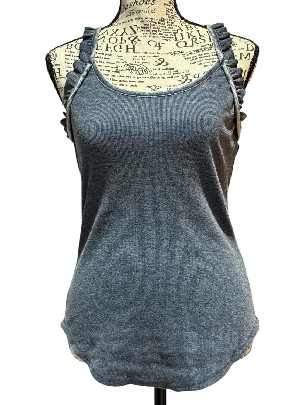 Chaser Major Ruffle Open Back Tank Top Blue Gray Size Medium NWT